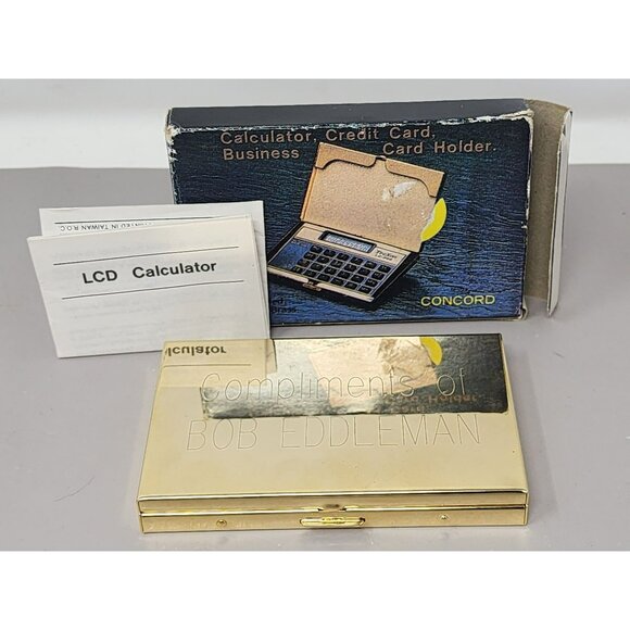 Vintage Concord Gold-Tone Business Card Holder‎ & LCD Calculator - Picture 1 of 10